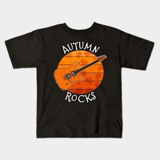 Autumn Rocks Guitarist Electric Guitar Fall Thanksgiving Kids T-Shirt